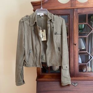 New Jkt vegan faux suede moto jacket in olive